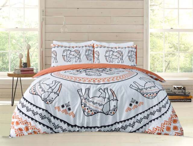 Rackhams Reversible Polycotton Tribal Elephant Duvet Cover and Pillowcase Set - Rust - Super King (220cm x 260cm) - image 1