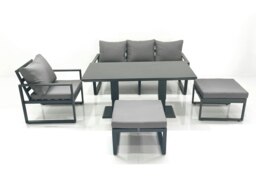 Rackhams 6 Seater Garden Sofa Set Aluminium Furniture Rising Dining Tabe Set with Chair 2 Big Footstool Dark Grey - thumbnail 2
