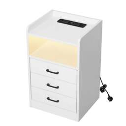 Rackhams Bedside Table Nightstand USB Charger Outlet RGB LED 3 Drawers Storage - Oak - thumbnail 2