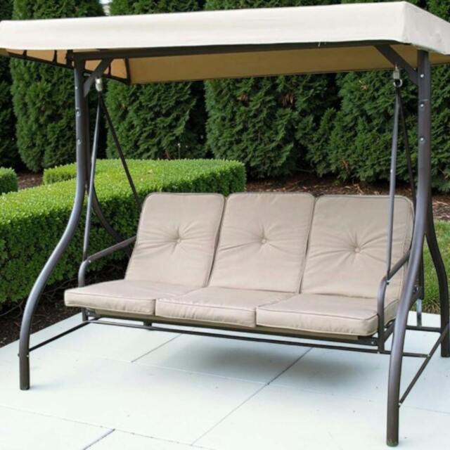 Rackhams Heavy Duty Garden 3 Seater Swing Seat and Hammock Bed with Canopy, Steel Frame and Textaline Base, Thick Shower Proof Cushions - image 1