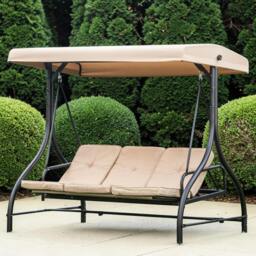 Rackhams Heavy Duty Garden 3 Seater Swing Seat and Hammock Bed with Canopy, Steel Frame and Textaline Base, Thick Shower Proof Cushions - thumbnail 2