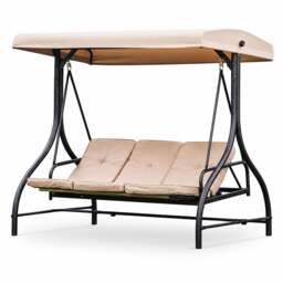 Rackhams Heavy Duty Garden 3 Seater Swing Seat and Hammock Bed with Canopy, Steel Frame and Textaline Base, Thick Shower Proof Cushions