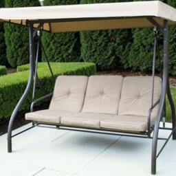 Rackhams Heavy Duty Garden 3 Seater Swing Seat and Hammock Bed with Canopy, Steel Frame and Textaline Base, Thick Shower Proof Cushions - thumbnail 1