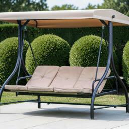 Rackhams Heavy Duty Garden 3 Seater Swing Seat and Hammock Bed with Canopy, Steel Frame and Textaline Base, Thick Shower Proof Cushions - thumbnail 6