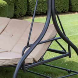 Rackhams Heavy Duty Garden 3 Seater Swing Seat and Hammock Bed with Canopy, Steel Frame and Textaline Base, Thick Shower Proof Cushions - thumbnail 4