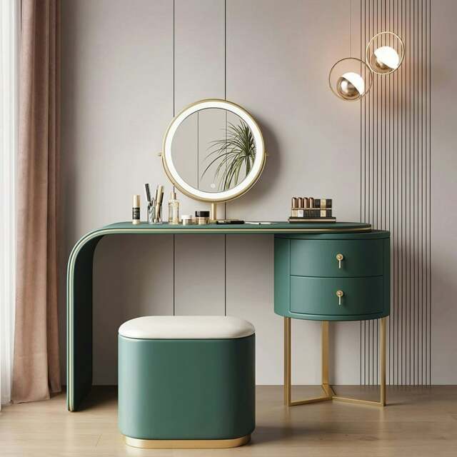 Rackhams Noorali Dressing Table with Mirror, More Colors Available - 120cm - Green - With Stool - image 1