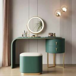 Rackhams Noorali Dressing Table with Mirror, More Colors Available - 120cm - Green - With Stool - thumbnail 1