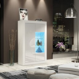 "Rackhams Elegant 140cm Cabinet Sideboard with White High Gloss Doors and Free LED"" - 140 cm  - White Matt Body & White Gloss Doors - 1" - thumbnail 4