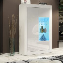 "Rackhams Elegant 140cm Cabinet Sideboard with White High Gloss Doors and Free LED"" - 140 cm  - White Matt Body & White Gloss Doors - 1" - thumbnail 2