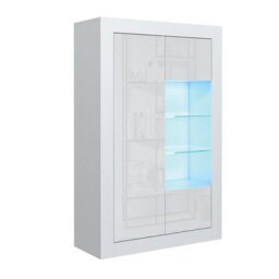 "Rackhams Elegant 140cm Cabinet Sideboard with White High Gloss Doors and Free LED"" - 140 cm  - White Matt Body & White Gloss Doors - 1" - thumbnail 5