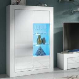 "Rackhams Elegant 140cm Cabinet Sideboard with White High Gloss Doors and Free LED"" - 140 cm  - White Matt Body & White Gloss Doors - 1"