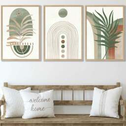 Rackhams Sage Green Botanical Arches Set of 3 Framed Wall Art - 42x59cm (A2) - Light Oak - thumbnail 1
