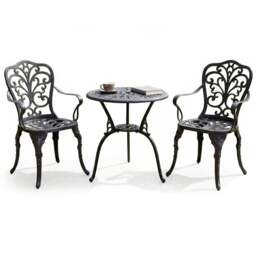 Rackhams BANGUI Black Garden and Patio Table and 2 Chairs Cast Aluminium Bistro Set