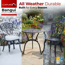 Rackhams BANGUI Black Garden and Patio Table and 2 Chairs Cast Aluminium Bistro Set - thumbnail 5