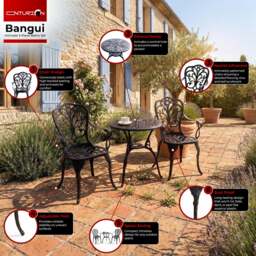 Rackhams BANGUI Black Garden and Patio Table and 2 Chairs Cast Aluminium Bistro Set - thumbnail 4