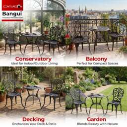 Rackhams BANGUI Black Garden and Patio Table and 2 Chairs Cast Aluminium Bistro Set - thumbnail 3
