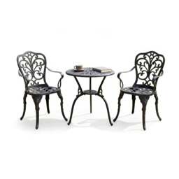 Rackhams BANGUI Black Garden and Patio Table and 2 Chairs Cast Aluminium Bistro Set - thumbnail 1