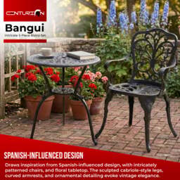Rackhams BANGUI Black Garden and Patio Table and 2 Chairs Cast Aluminium Bistro Set - thumbnail 2