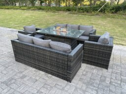 Rackhams 8 Seater Rattan Outdoor Lounge & Dining Set with Gas Fire Pit Table, 2 Sofas & 2 Chairs - Dark Grey - thumbnail 3