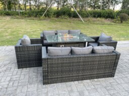 Rackhams 8 Seater Rattan Outdoor Lounge & Dining Set with Gas Fire Pit Table, 2 Sofas & 2 Chairs - Dark Grey - thumbnail 2