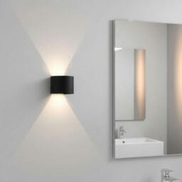 Rackhams 6 Watt LED Round Black Up And Down Bathroom Wall Sconce - thumbnail 1