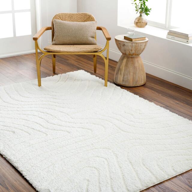 Rackhams Nomadic-Shaggy Ivory Modern Graphic Soft Plush Pile Rug - 160 x 213 cm - image 1