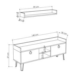 Rackhams Keday Modern TV Unit Multimedia Centre Oak with Wall Shelf Unit 140cm - White - thumbnail 6