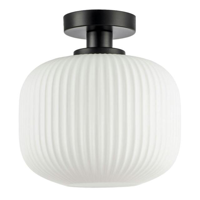 Rackhams Matte Black Bathroom Ceiling Light with Opal Ribbed Glass Shade - image 1