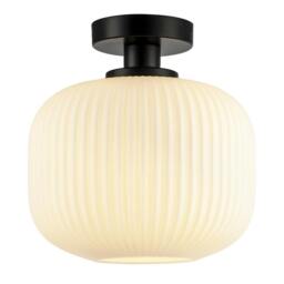 Rackhams Matte Black Bathroom Ceiling Light with Opal Ribbed Glass Shade - thumbnail 2