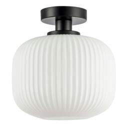 Rackhams Matte Black Bathroom Ceiling Light with Opal Ribbed Glass Shade