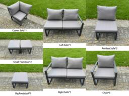 Rackhams 13 Seater Aluminium L-shaped Garden Furniture Set with Adjustable Rising Dining Table, 3 Footstools, 3 Chairs - Dark Grey - thumbnail 3