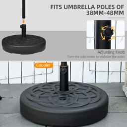 Rackhams Garden Parasol Base Holder, Outdoor Market Umbrella Stand Weight with Built-In Handle, 25kg Water or 35kg Sand Filled, Black - thumbnail 3