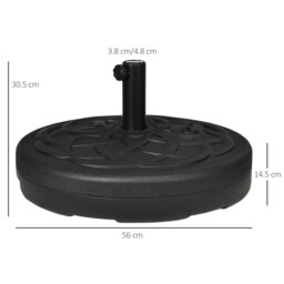 Rackhams Garden Parasol Base Holder, Outdoor Market Umbrella Stand Weight with Built-In Handle, 25kg Water or 35kg Sand Filled, Black - thumbnail 5