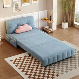 Rackhams Sokolov Single Seater Sofa Bed, Two Seater Sofa Bed, Blue - Blue - 100cm (With One Drawer ) - thumbnail 5