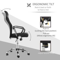 Rackhams Ergonomic Office Chair Mesh Chair with Adjustable Height Tilt Function Black - thumbnail 6