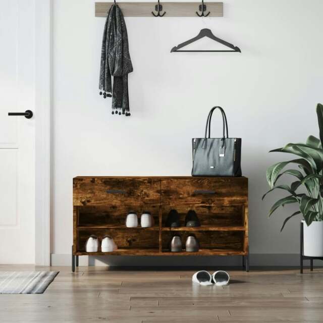Rackhams Shoe Bench Smoked Oak 102x35x55 cm Engineered Wood