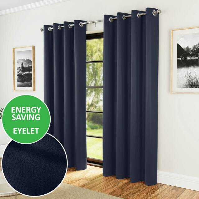 "Rackhams Nightfall Plain Supersoft Thermal Room Darkening Eyelet Curtain - Pair for Living Room & Bedrooms - 90"" (229cm) Width x 90"" (229cm) Drop - Navy" - image 1
