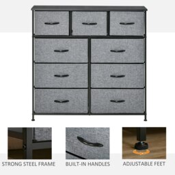 Rackhams 9 Drawers Storage Chest Dresser Organizer Unit w/ Foldable Bin - Black & Grey - 9 - thumbnail 5
