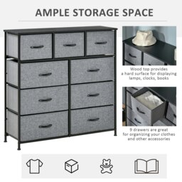 Rackhams 9 Drawers Storage Chest Dresser Organizer Unit w/ Foldable Bin - Black & Grey - 9 - thumbnail 4
