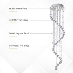 Rackhams Modern Crystal Droplet Ceiling Light Stainless Steel Bedroom Hallway - thumbnail 4