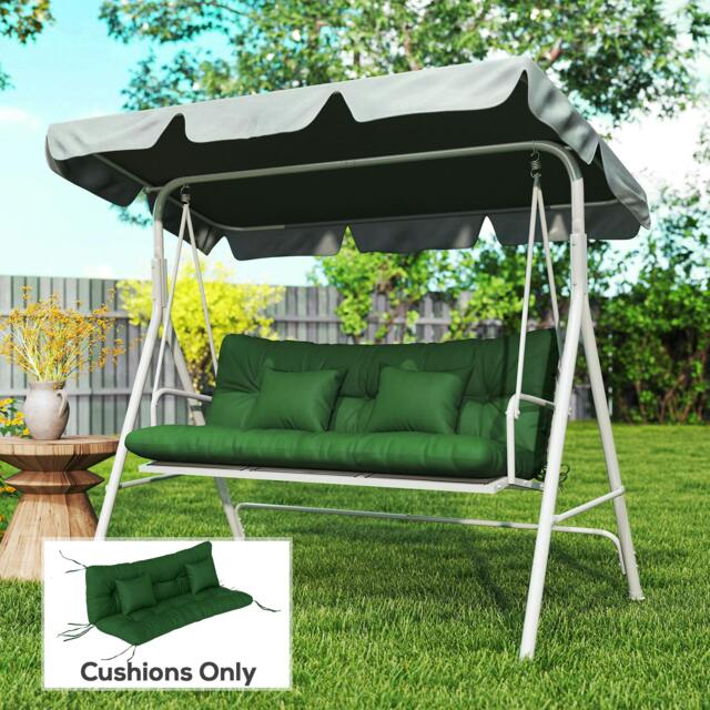 Rackhams Outdoor Seat Cushions Back Cushion with 2 Pillows, Water Repellent Seat Pads for 3-Seater Chair, Swing, Sofa - Green - 150 x 50 x 10 cm - image 1