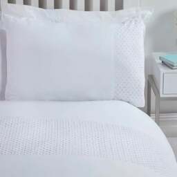 Rackhams Luxury Super Soft Stylish Lace Panel Duvet Cover with Pillowcases - White - Single (135cm x 200cm) - thumbnail 2