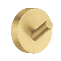 Rackhams Single Brushed Brass Towel Hook (48mm) Wall Mounted Bathroom Storage Round Robe Hooks Clothes Hanger Coat Peg