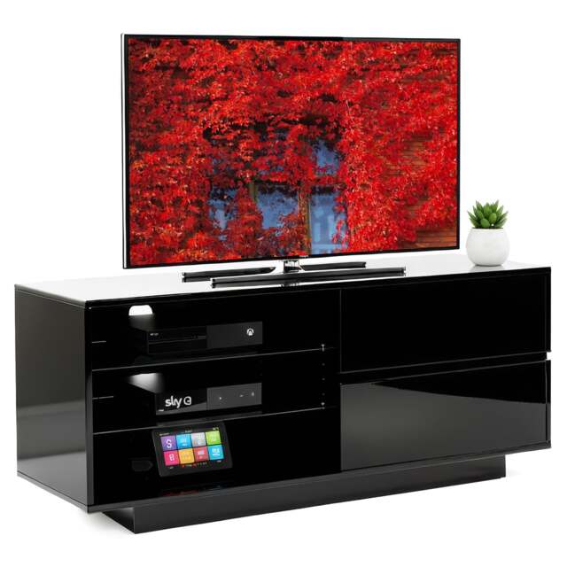 Rackhams Gallus High Gloss Black TV Stand with 2 Drawers and 3-Shelves Modern Entertainment Unit for TVs up to 55 Inch - FULLY ASSEMBLED - image 1