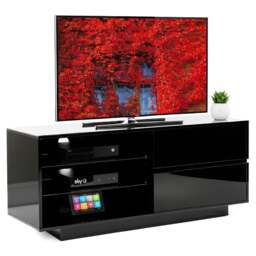 Rackhams Gallus High Gloss Black TV Stand with 2 Drawers and 3-Shelves Modern Entertainment Unit for TVs up to 55 Inch - FULLY ASSEMBLED