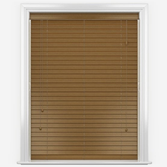 Rackhams Truffle Faux Wood Fine Grain Venetian Blinds with Strings - 220cm - image 1