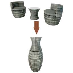 Rackhams 3-piece Outdoor Rattan Bistro Set with Cushion and Glass Top Coffee Table, 2 Seater Garden Vase Chair Table and Chair Set - Gray - thumbnail 3