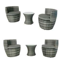 Rackhams 3-piece Outdoor Rattan Bistro Set with Cushion and Glass Top Coffee Table, 2 Seater Garden Vase Chair Table and Chair Set - Gray - thumbnail 2