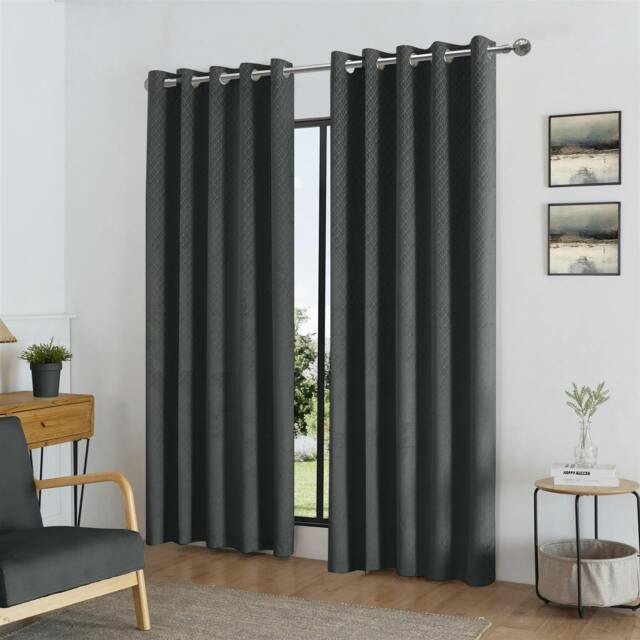 Rackhams Temple Velvet Ring Top Blackout Curtains - Charcoal - 117cm width x 137cm drop - image 1