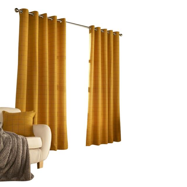 Rackhams Ellis Ringtop Eyelet Curtains - Ochre - 168 x 137 cm - Ochre - 100% Polyester - image 1